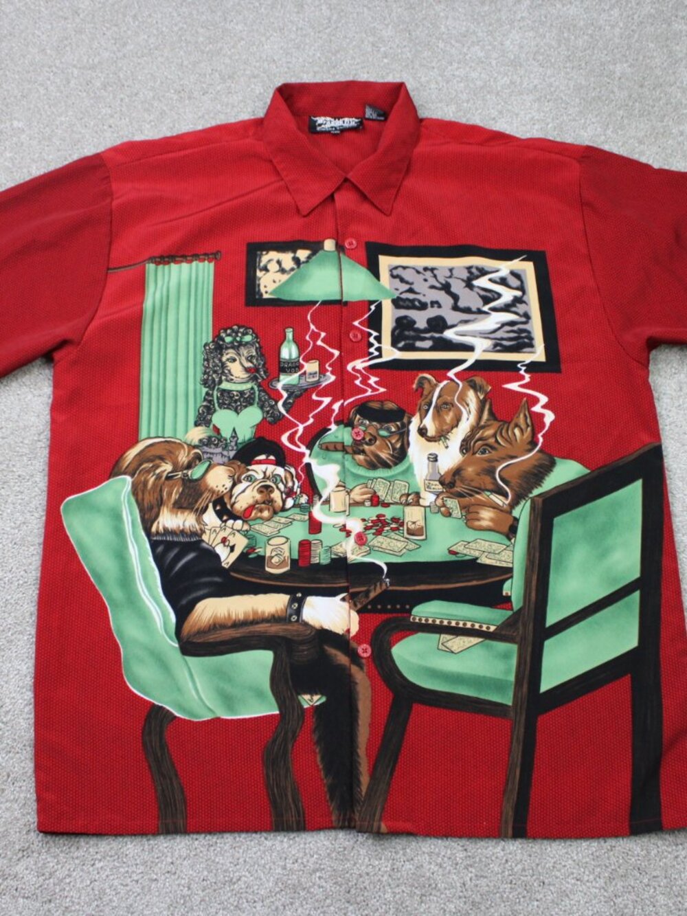 Dragonfly Shirt Mens 2XL XXL Red Dogs Playing Poker 100% Polyester Short Sleeve